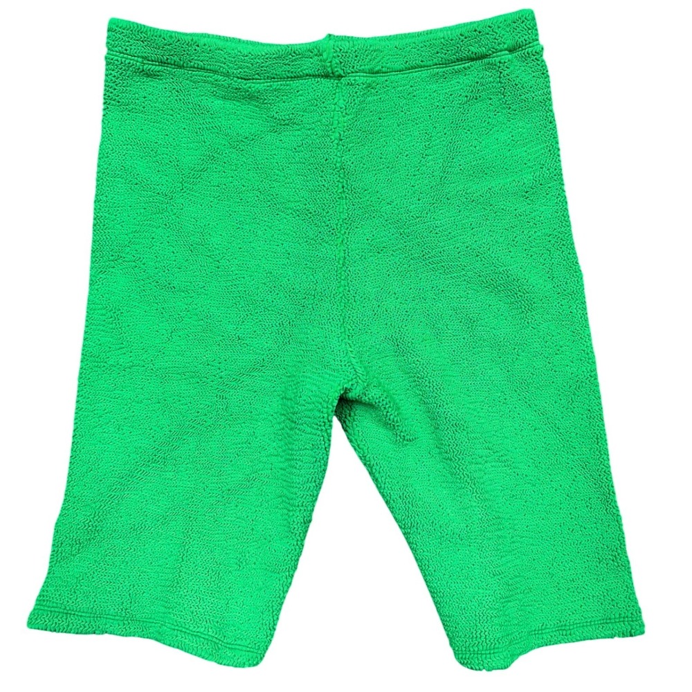 Hunza G Shorts Womens OS Green Crinkle Knit Bike Shorts High Waist Athleisure